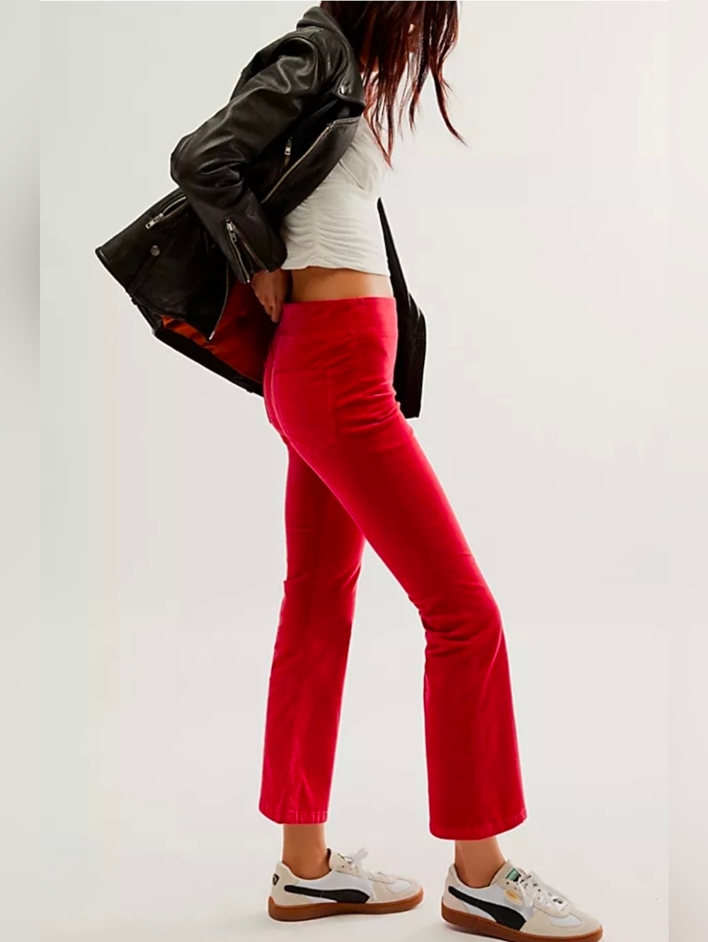 Free People In My Feelings Red Velvet Crop Flare Pants Mid-rise, M